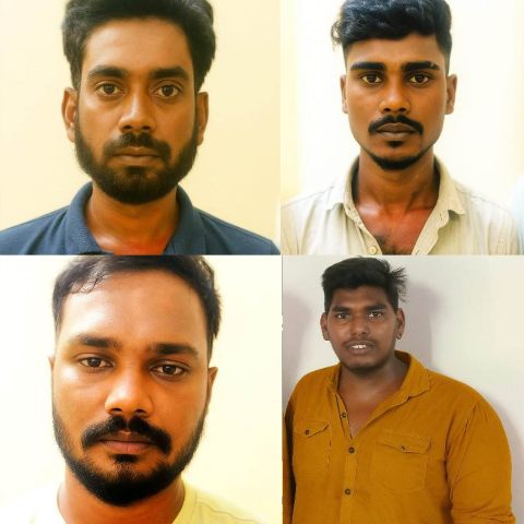 கைது செய்யப்பட்ட கொலையாளிகள் கோகுல்குமார், ராஜேஷ், பர்வின்குமார், கணேஷ்பாண்டி,